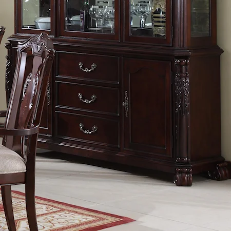 Traditional 3 Drawer 2 Door Buffet with Scroll Feet and Acanthus Leaf Details